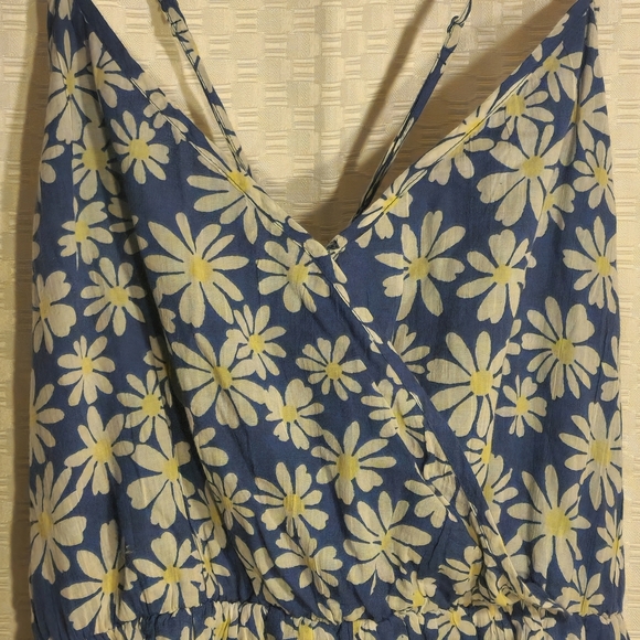 Women's Blue Daisy Romper Lace Up Back Soft Cotton Stretchy - Picture 2 of 5